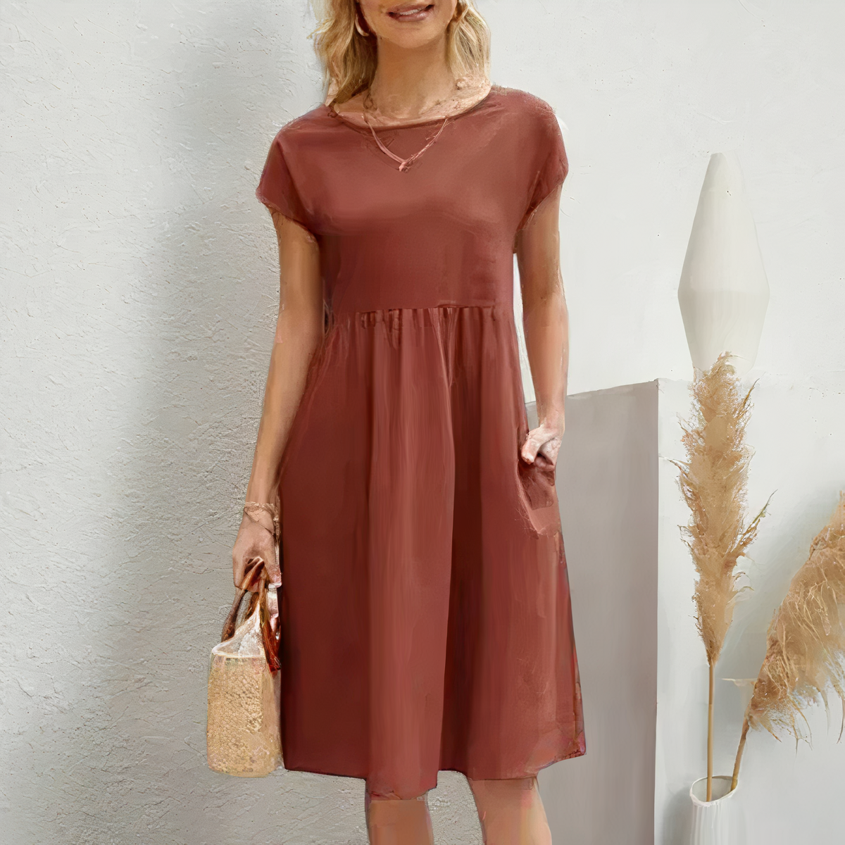 VELANORA | Elena - Elegantes und Bequemes Knielanges Kleid mit Taschen!