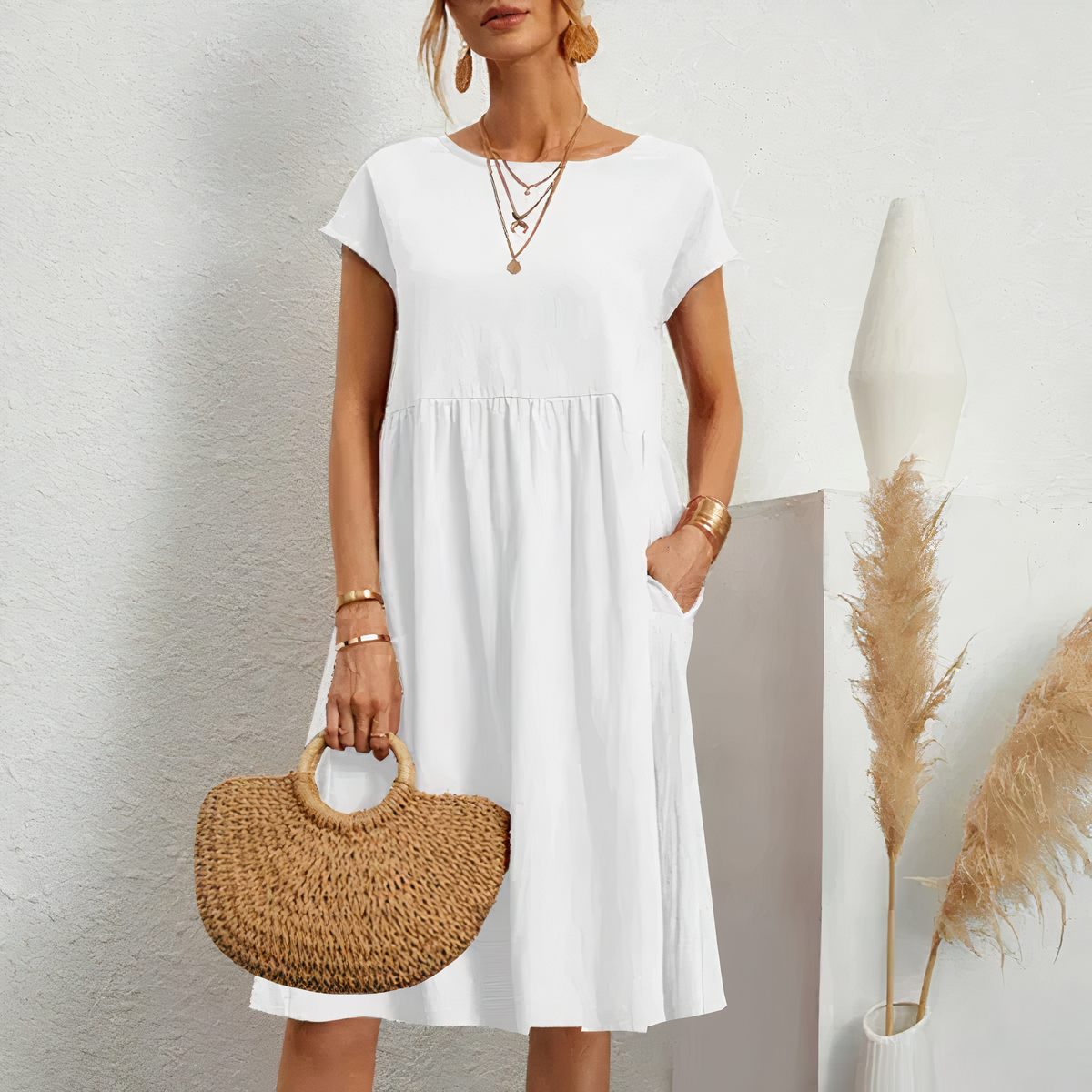 VELANORA | Elena - Elegantes und Bequemes Knielanges Kleid mit Taschen!