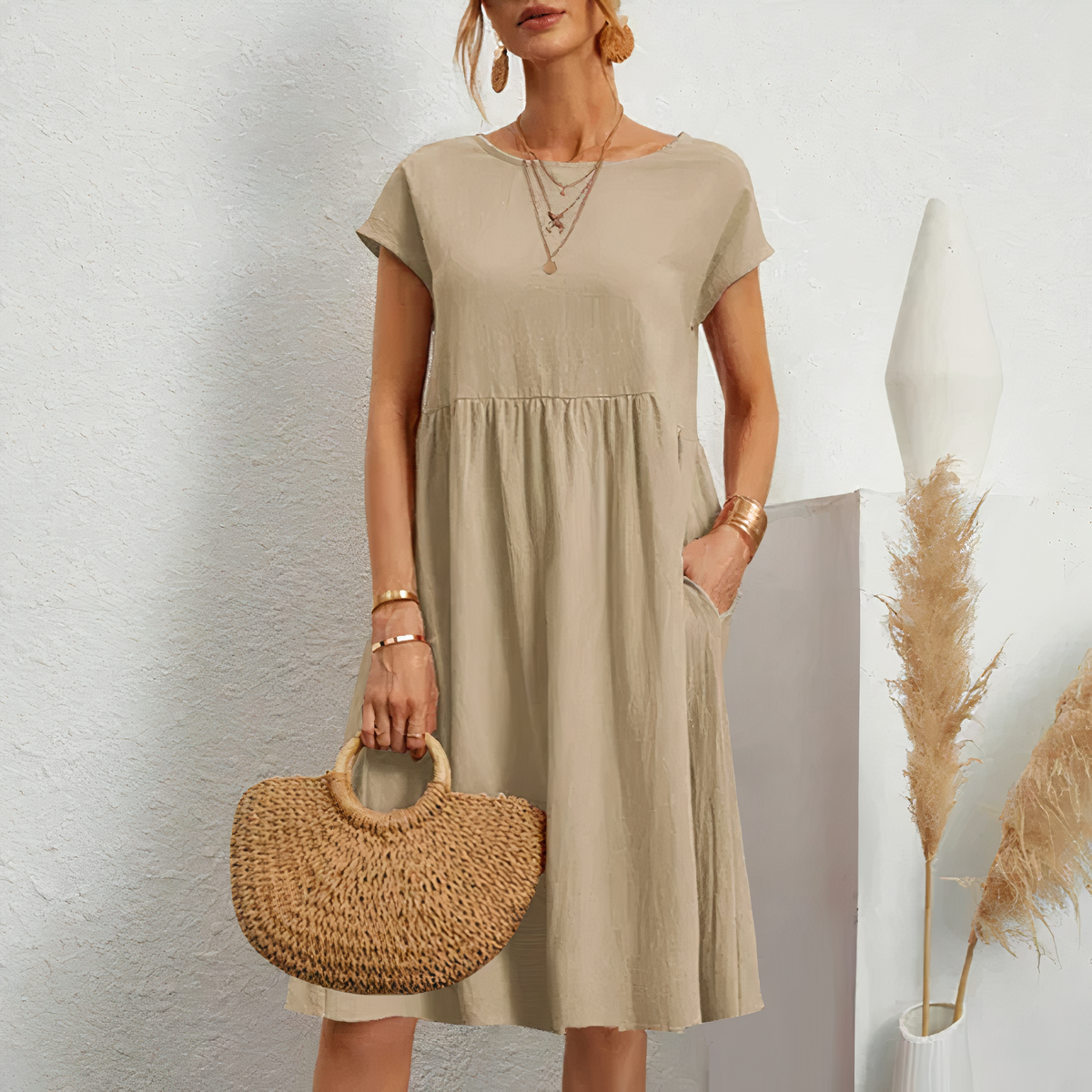 VELANORA | Elena - Elegantes und Bequemes Knielanges Kleid mit Taschen!
