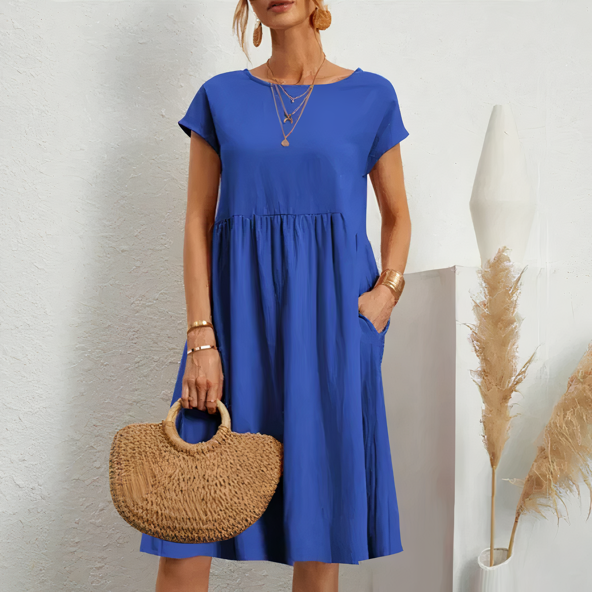 VELANORA | Elena - Elegantes und Bequemes Knielanges Kleid mit Taschen!
