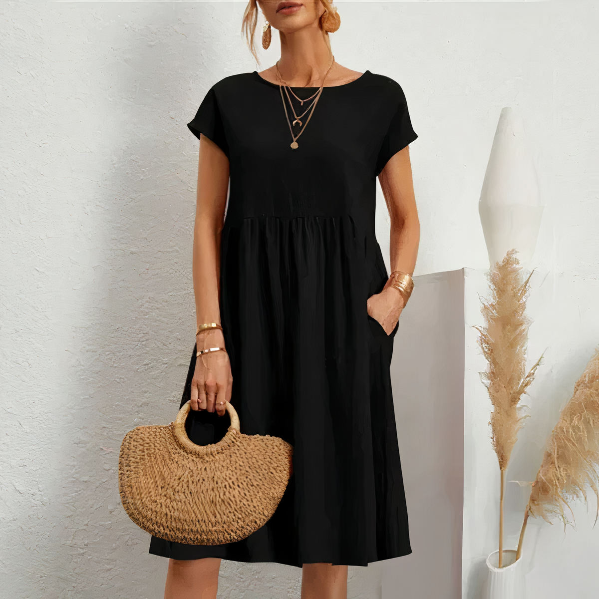 VELANORA | Elena - Elegantes und Bequemes Knielanges Kleid mit Taschen!