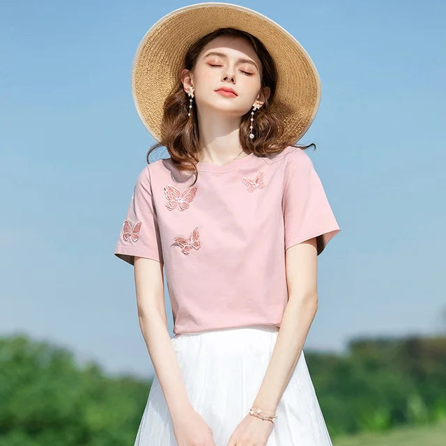 Zomer T-shirt 'Free Spirit' met Vlinderprint voor Vrouwen
