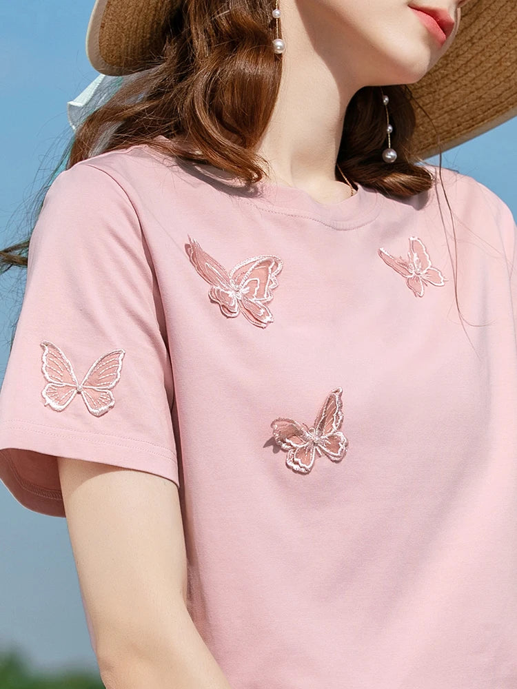 Zomer T-shirt 'Free Spirit' met Vlinderprint voor Vrouwen