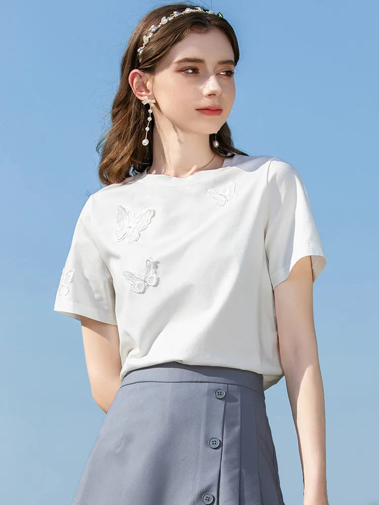 Zomer T-shirt 'Free Spirit' met Vlinderprint voor Vrouwen