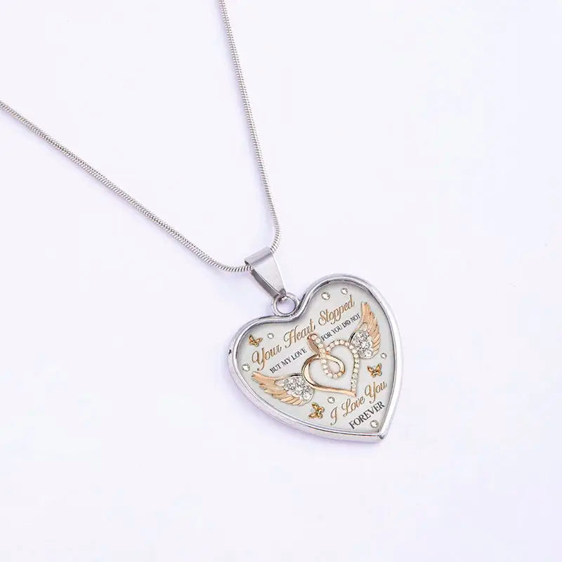 Heavenly Infinity Heart Angel Wings Necklace for Dad's Girl