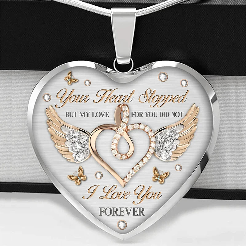 Heavenly Infinity Heart Angel Wings Necklace for Dad's Girl