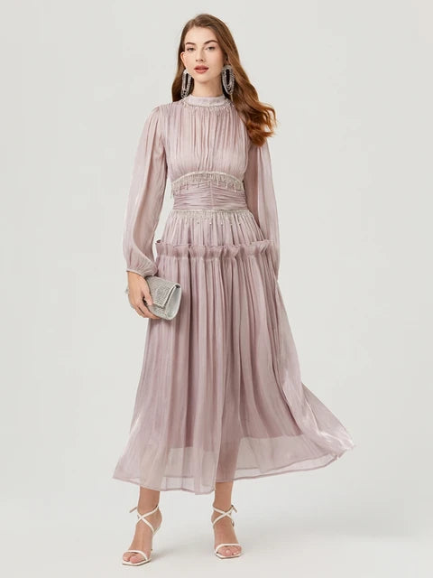 Zomergala Luxe Glanzende Diamanten Kettingkwastjes Geplooide Promjurk