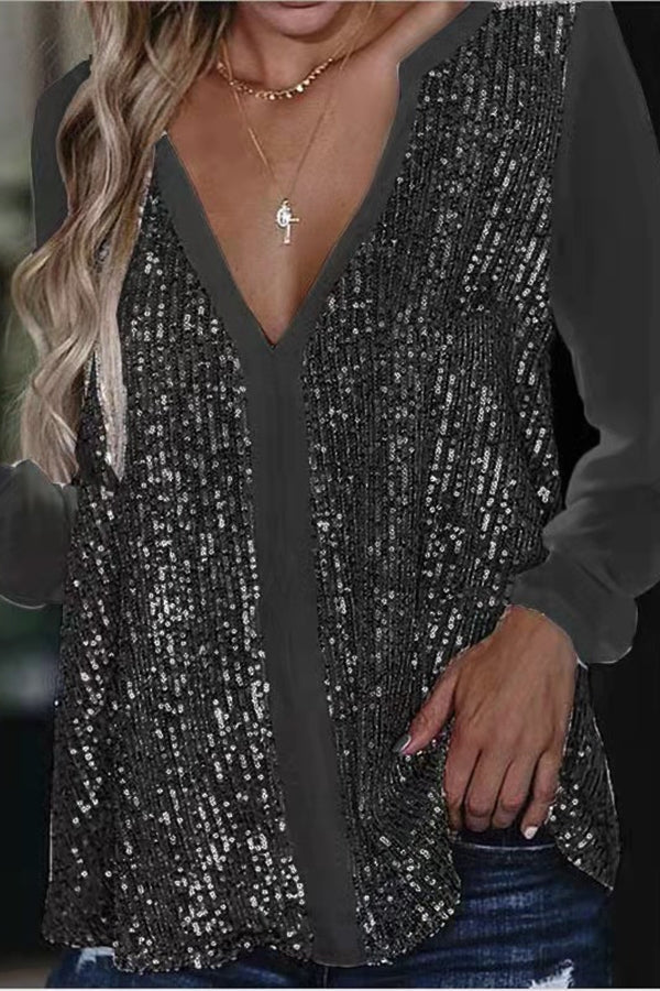 Jennifer | Elegante blouse met pailletten en lange mouwen