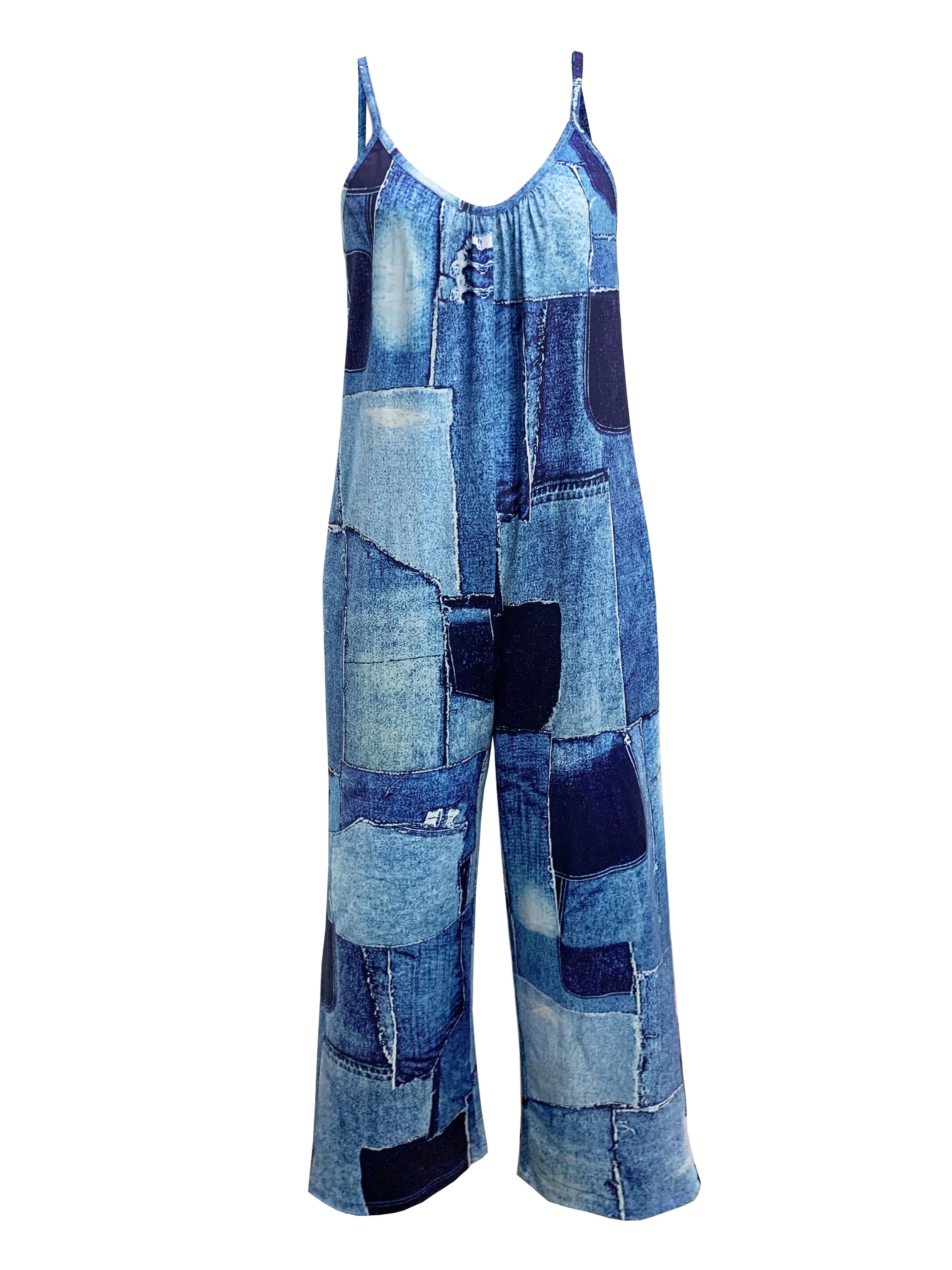 Denimprint Jumpsuit with Wide Legs