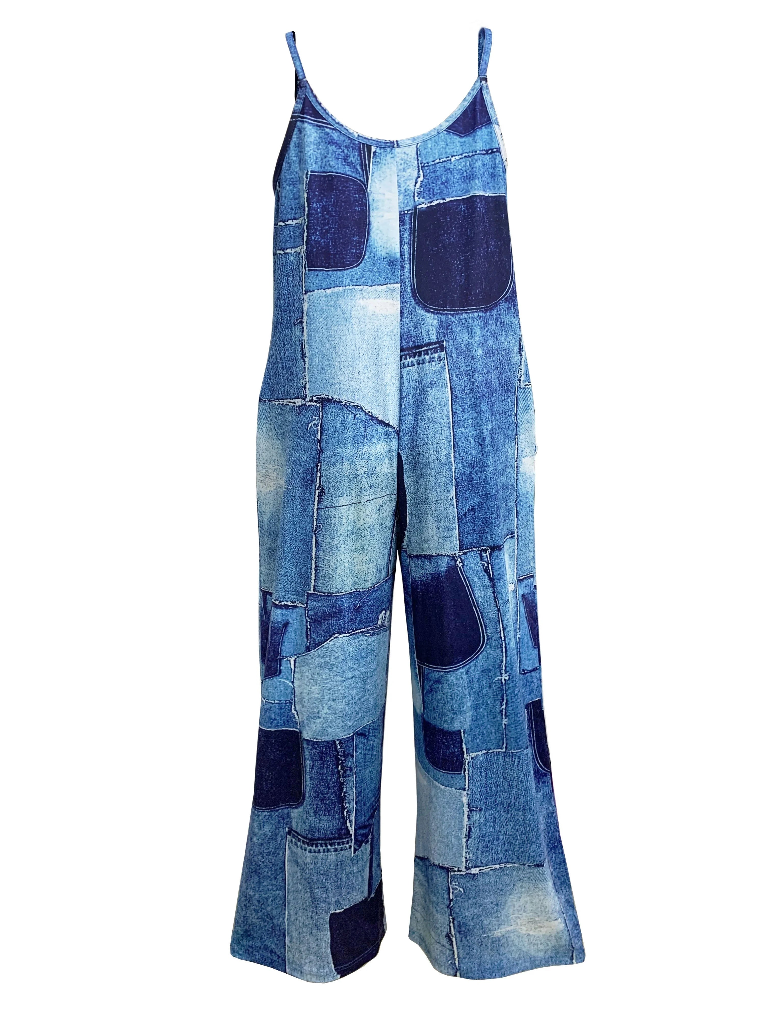 Denimprint Jumpsuit with Wide Legs
