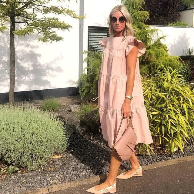 Romantic Graphic Swing Dress with Ruffles