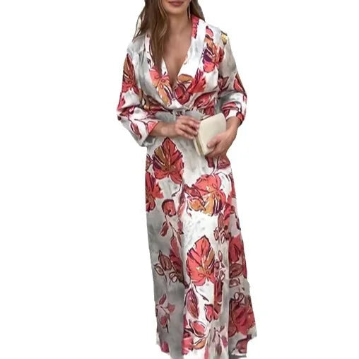 Zoe Elegance V-Ausschnitt Blumenmuster Maxikleid