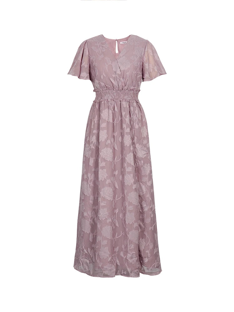 Women's dresses 2024 - V-neck, high waist, striped long dress with jacquard pattern