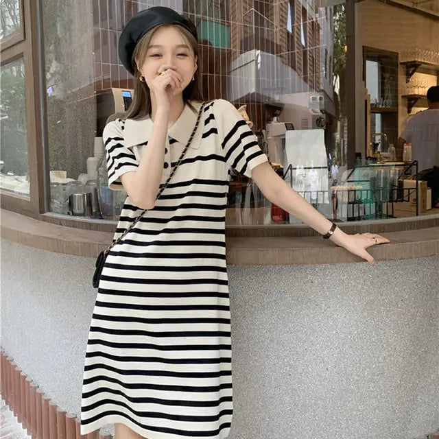 ChicAllure Striped Knit Dress with Collar