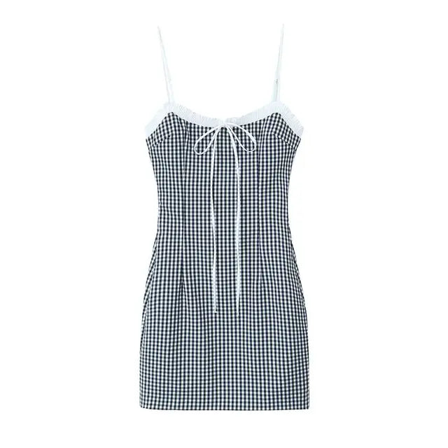 Enchanting Summer Chic: The "Sunbeam" Checkered Tube Top Sling Mini Dress