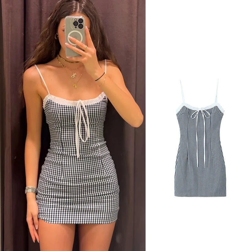 Enchanting Summer Chic: The "Sunbeam" Checkered Tube Top Sling Mini Dress