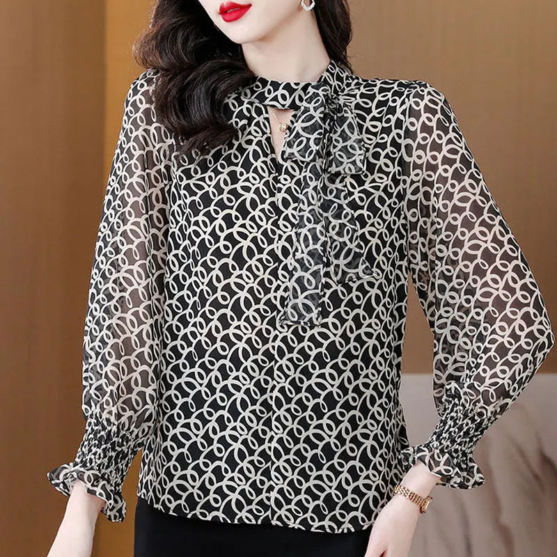 Office blouse with shawl collar and cord - stylish and fashionable