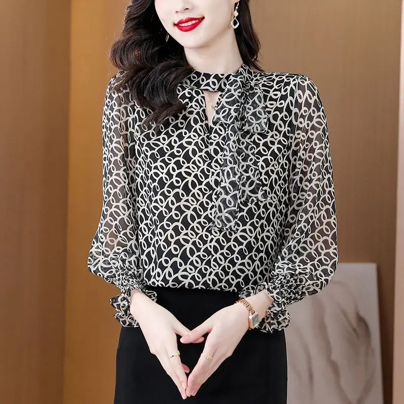 Office blouse with shawl collar and cord - stylish and fashionable