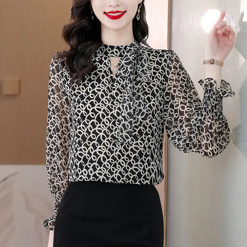 Office blouse with shawl collar and cord - stylish and fashionable