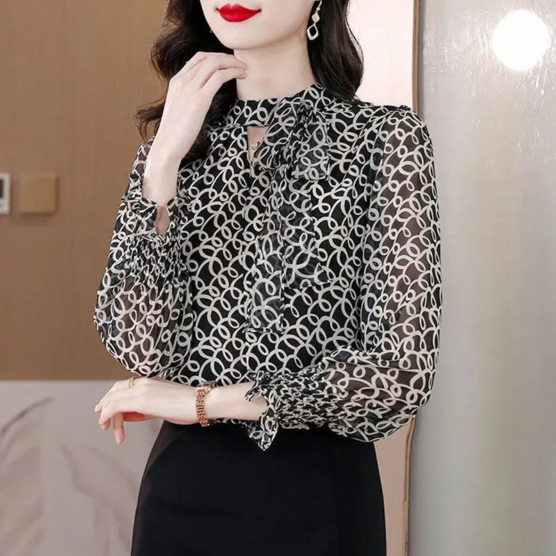 Office blouse with shawl collar and cord - stylish and fashionable