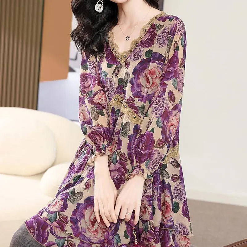 Kantoor Elegantie: Vintage Bloemenprint Blouse