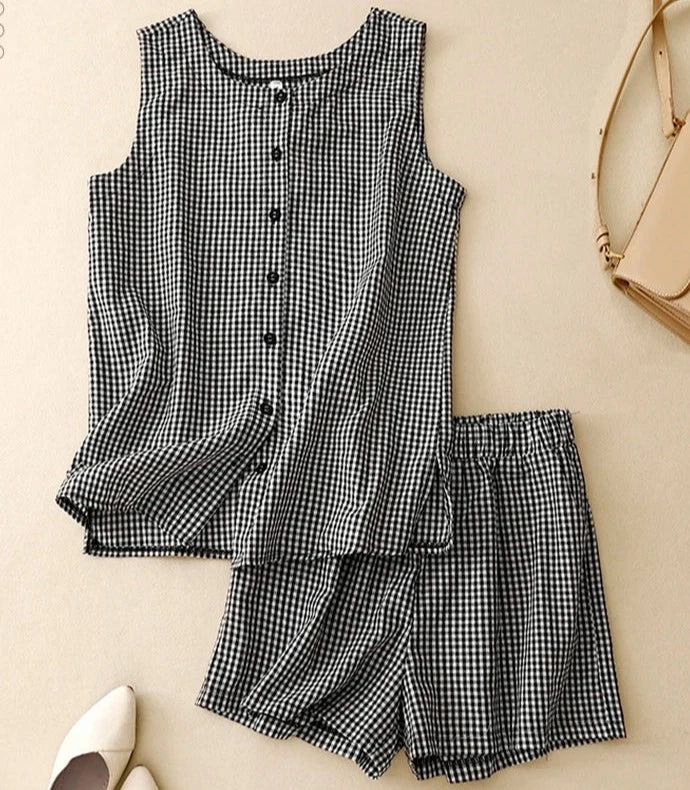 Luna Mode Zomerse Geruite Cardigan Set