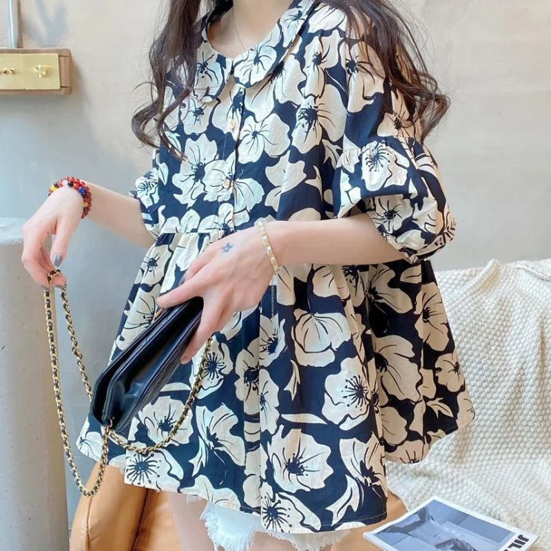 Zomerse Linnen Korte Mouw Bloushirt