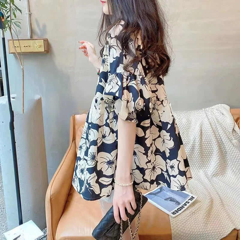 Zomerse Linnen Korte Mouw Bloushirt