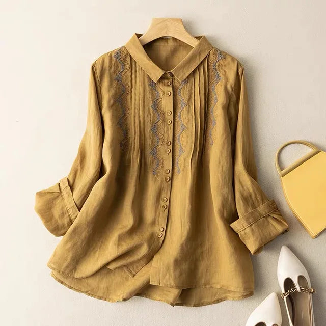 Vintage Katoen-linnen Blouse met Borduurwerk voor Dames