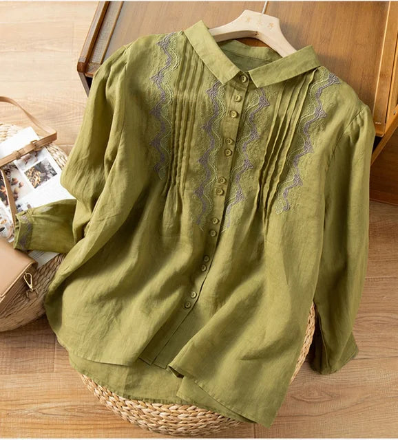 Vintage Katoen-linnen Blouse met Borduurwerk voor Dames