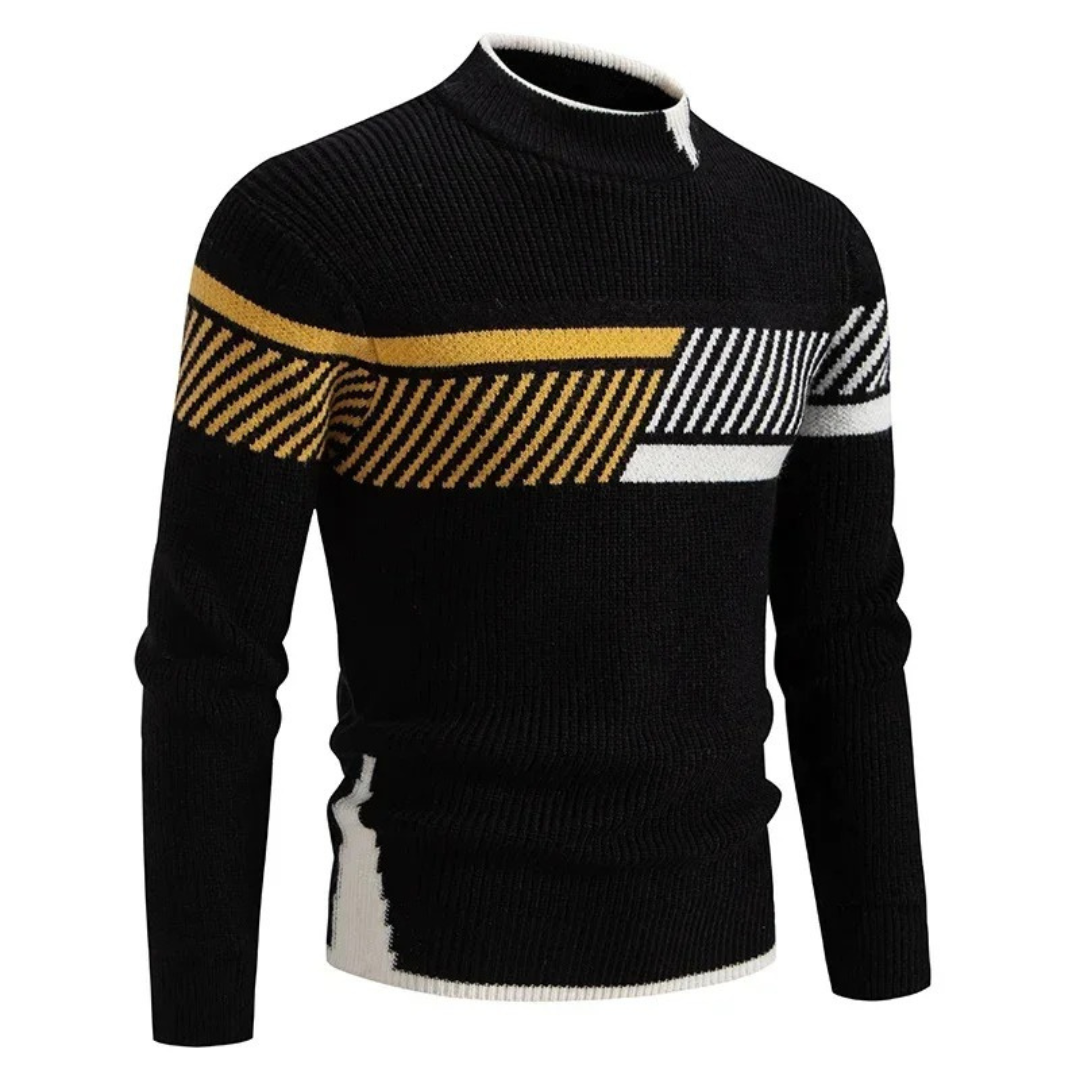 Keenex veelzijdige trui in zwart met geometrische patronen in gele, witte en zwarte tinten, perfect voor een trendy en sportieve uitstraling.