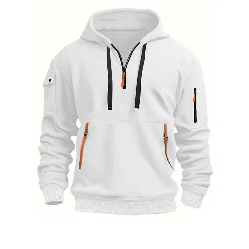 Witte Kendra Hoodie met oranje ritsdetails, zakken met ritssluitingen en een capuchon, voor een casual en comfortabele stijl.