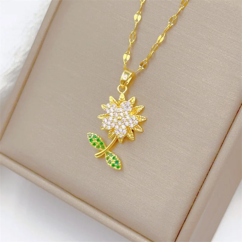 Stijlvolle Zonnebloem Ketting van Roestvrij Staal voor een Tijdloze Look