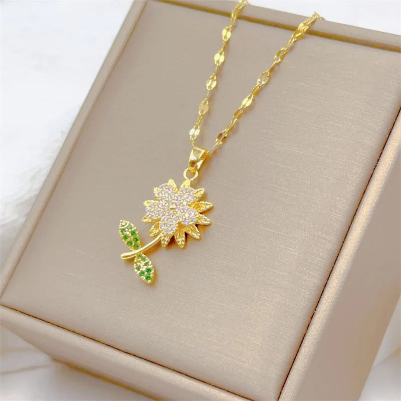Stijlvolle Zonnebloem Ketting van Roestvrij Staal voor een Tijdloze Look