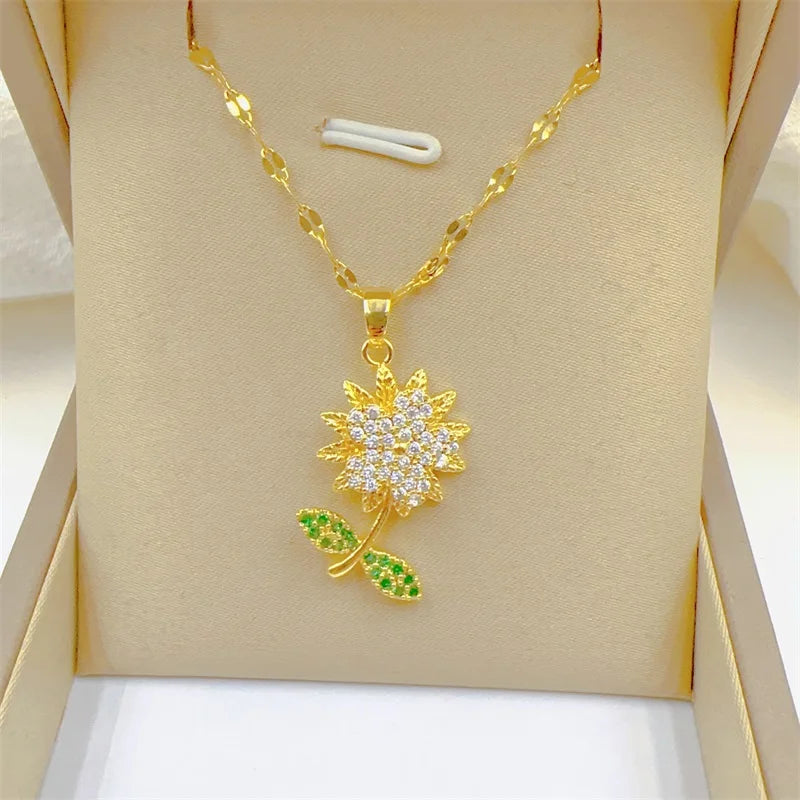 Stijlvolle Zonnebloem Ketting van Roestvrij Staal voor een Tijdloze Look