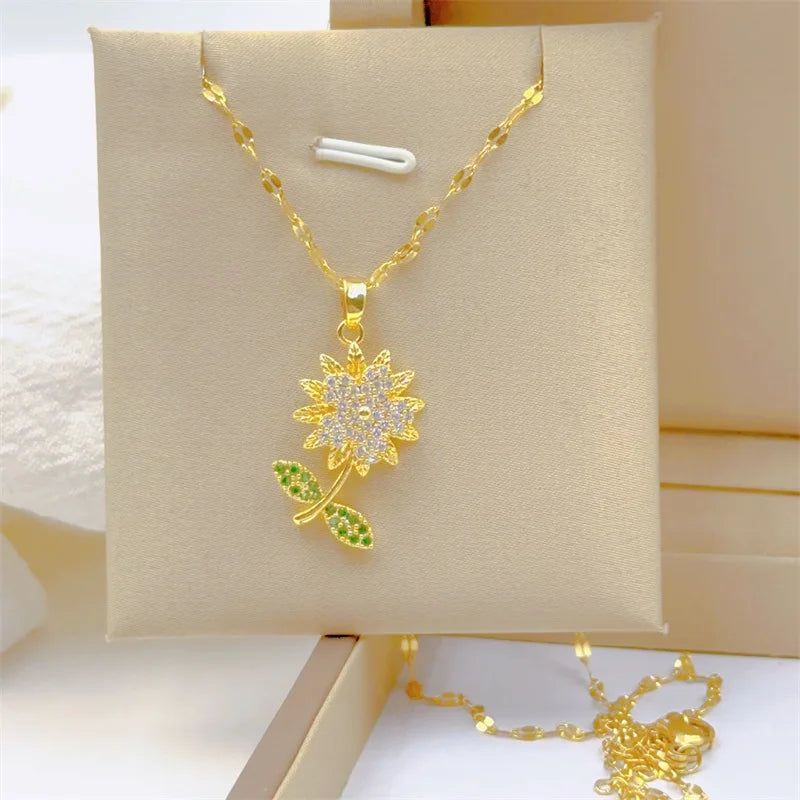 Stijlvolle Zonnebloem Ketting van Roestvrij Staal voor een Tijdloze Look