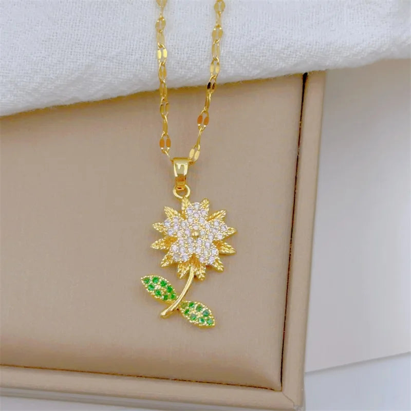 Stijlvolle Zonnebloem Ketting van Roestvrij Staal voor een Tijdloze Look