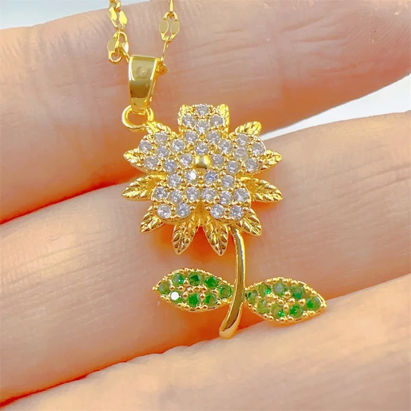 Stijlvolle Zonnebloem Ketting van Roestvrij Staal voor een Tijdloze Look