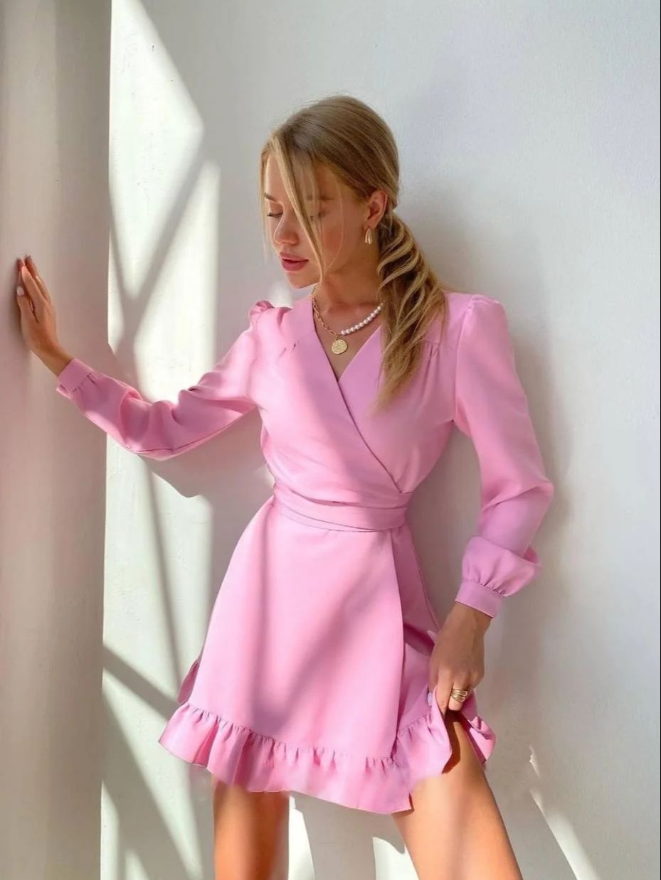 Klaudia | Mini-jurk met lange mouwen en V-hals