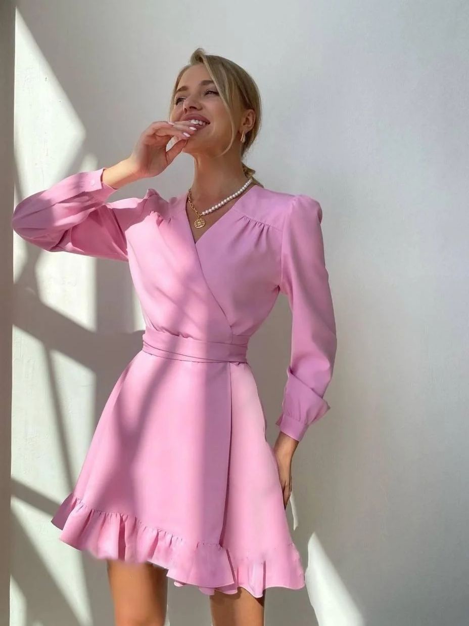 Klaudia | Mini-jurk met lange mouwen en V-hals