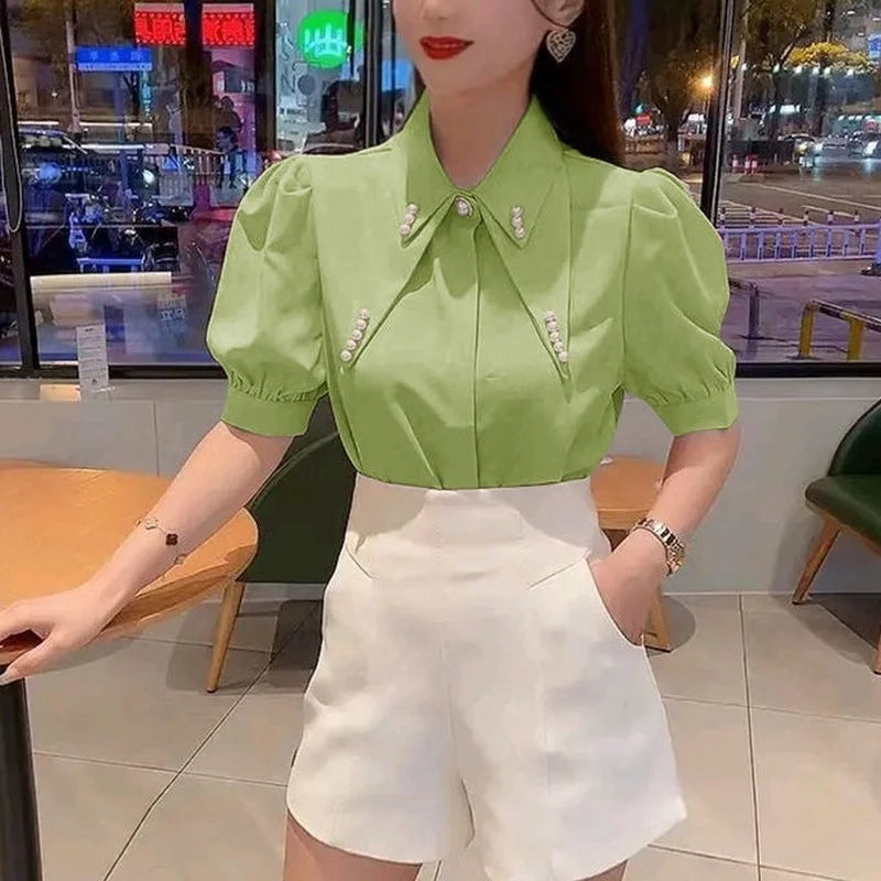 Fashion Forward Chiffon Dames Shirt Blouse met Kraag