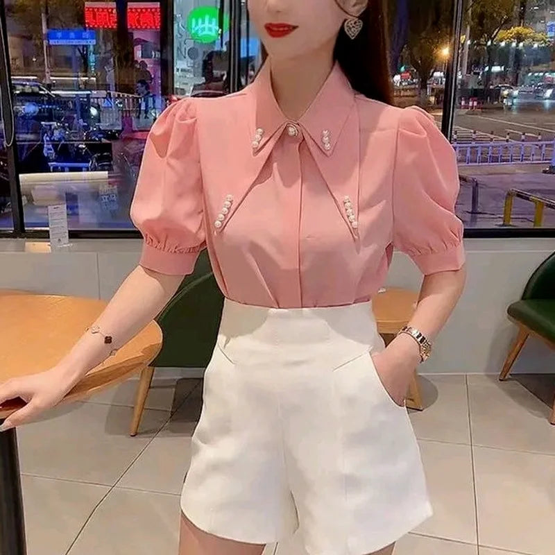 Camicia Blusa da Donna in Chiffon alla Moda con Colletto