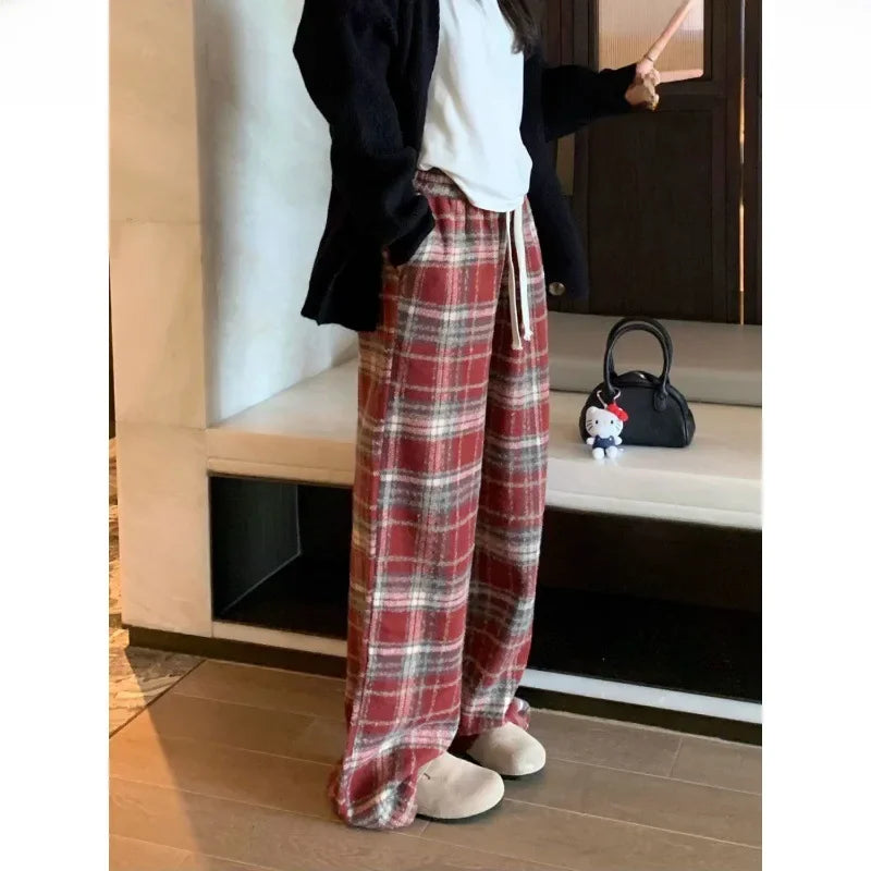 Fashionista Trends Kleurblok Geruite Broek met Hoge Taille