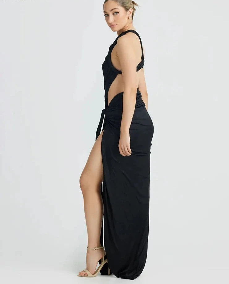 Luna Glänzende Einzigartige Rüschen Maxi Kleid
