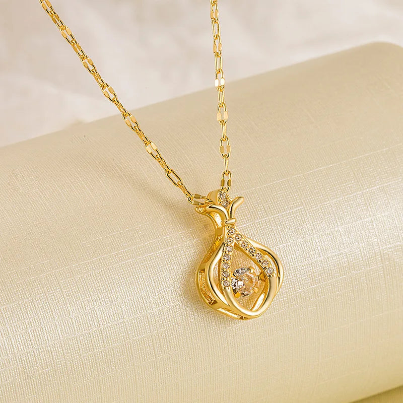 Refined Copper Necklace with Cubic Zirconia and Gemstone for Trendy Women