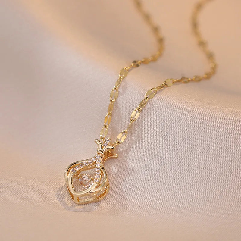 Refined Copper Necklace with Cubic Zirconia and Gemstone for Trendy Women