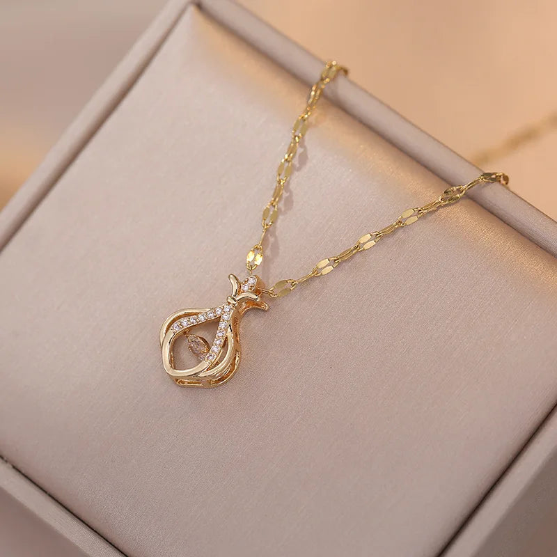 Refined Copper Necklace with Cubic Zirconia and Gemstone for Trendy Women