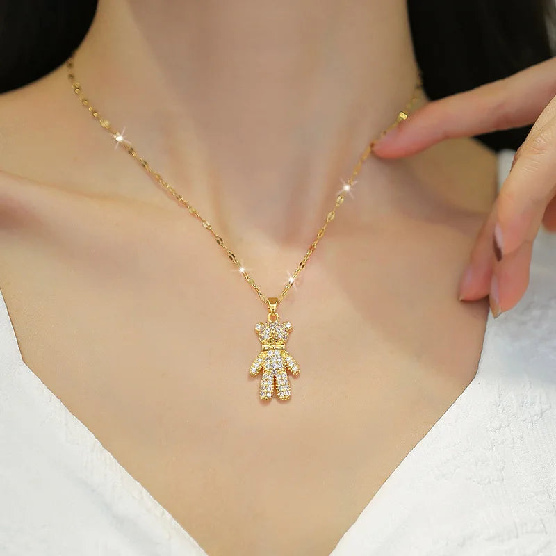 Glanzende Beer Ketting met Koperen Micropaved Strassteentjes