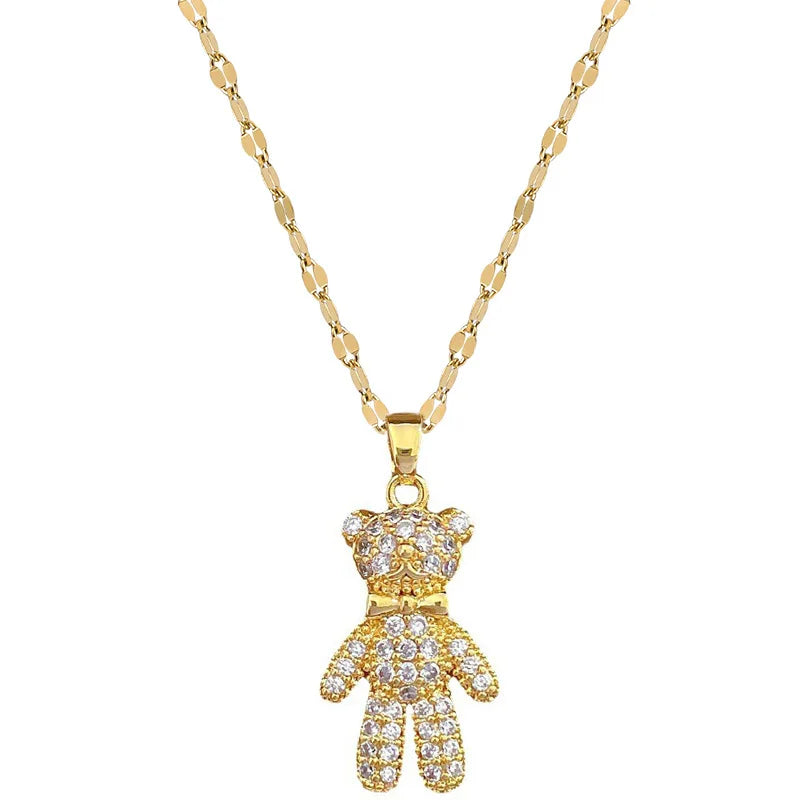 Shiny Bear Necklace with Copper Micropaved Rhinestones