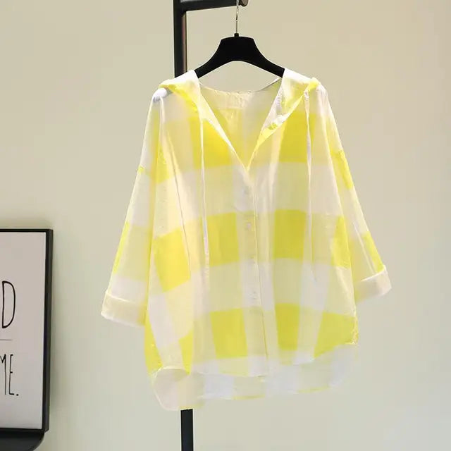 Checkered Hoodie Blouse for Trendy Summer Looks